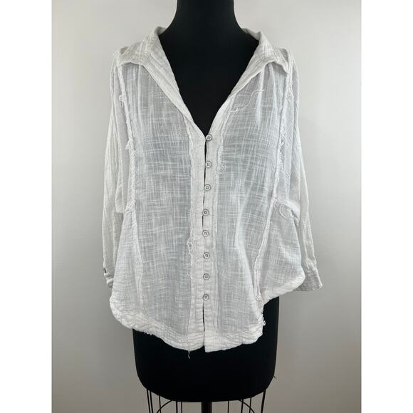 We The Free Ivory Button Down Long Sleeve Cotton Collared Shirt Size XS - Picture 1 of 8